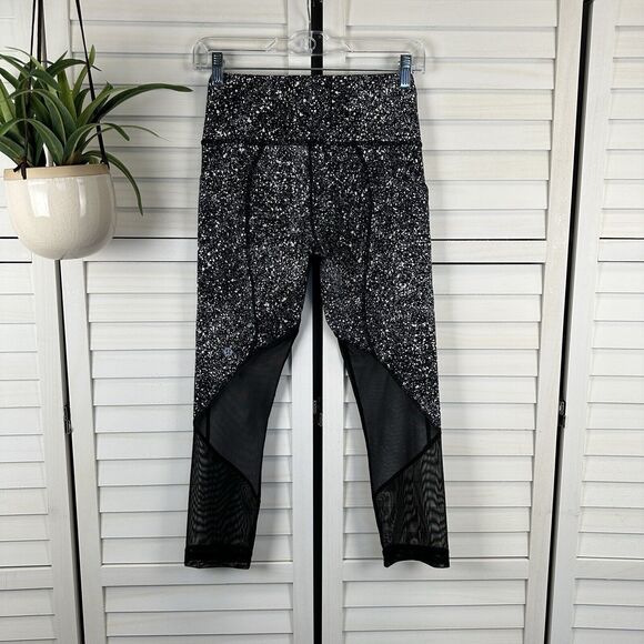 Lululemon Pace‎ Rival Crop Marathon Splatter White Black Leggings Womens Size 4 - Picture 4 of 10
